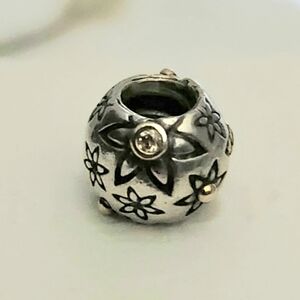 Pandora Starflower 2 Diamond Two tone Charm Retired